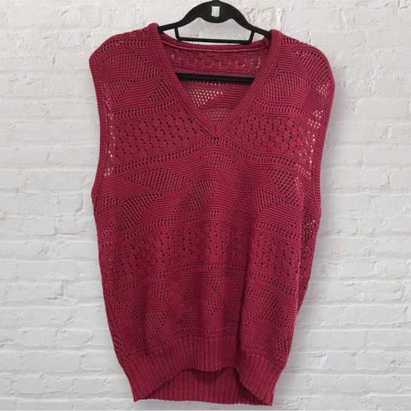 VTG Cranberry Open-Knit V-Neck Sweater Vest - Picture 1 of 4